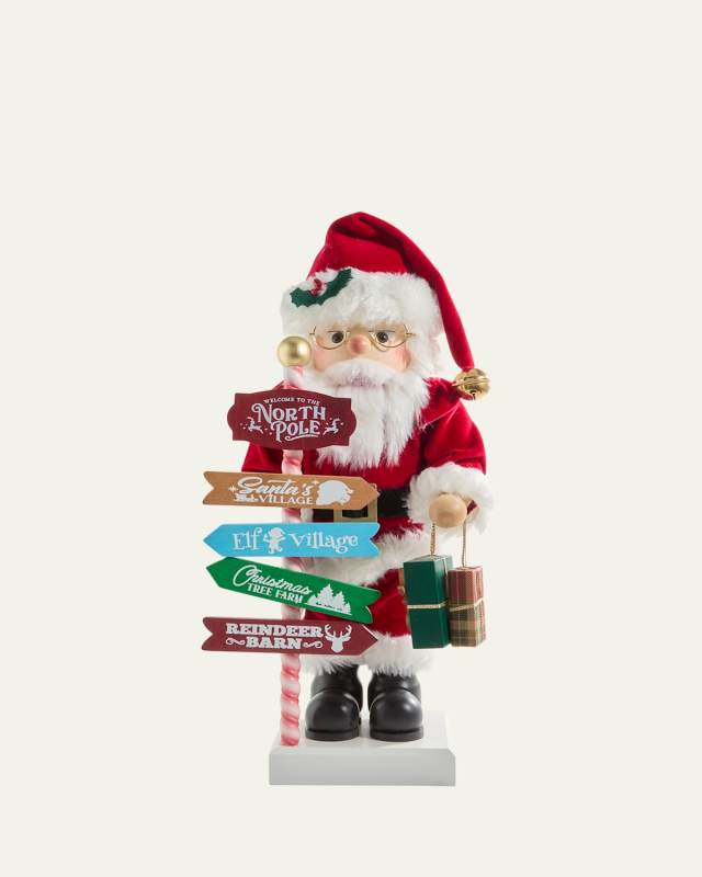 Santa Nutcracker with North Pole Signpost